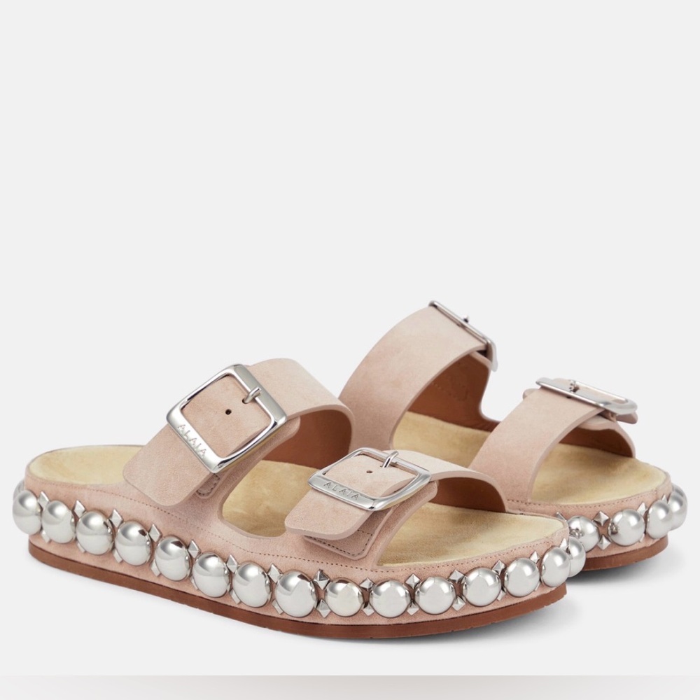 Alaïa Bombe Mules Studded Sandal in Blush Pink - Suede
